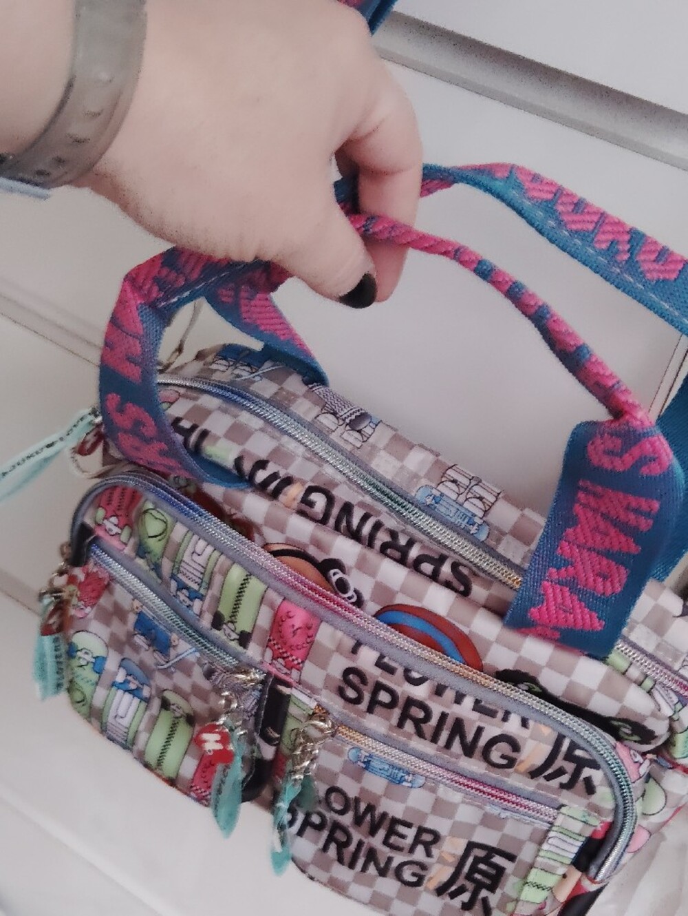 Harajuku Lovers Blue Multi-Color Graphic Crossbody Bag - Picture 2 of 4